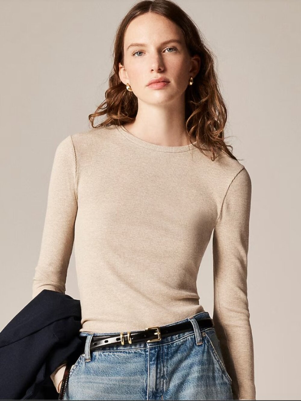 NWT J. Crew Perfect RIB Long-sleeve T-shirt Heathered Sand Large